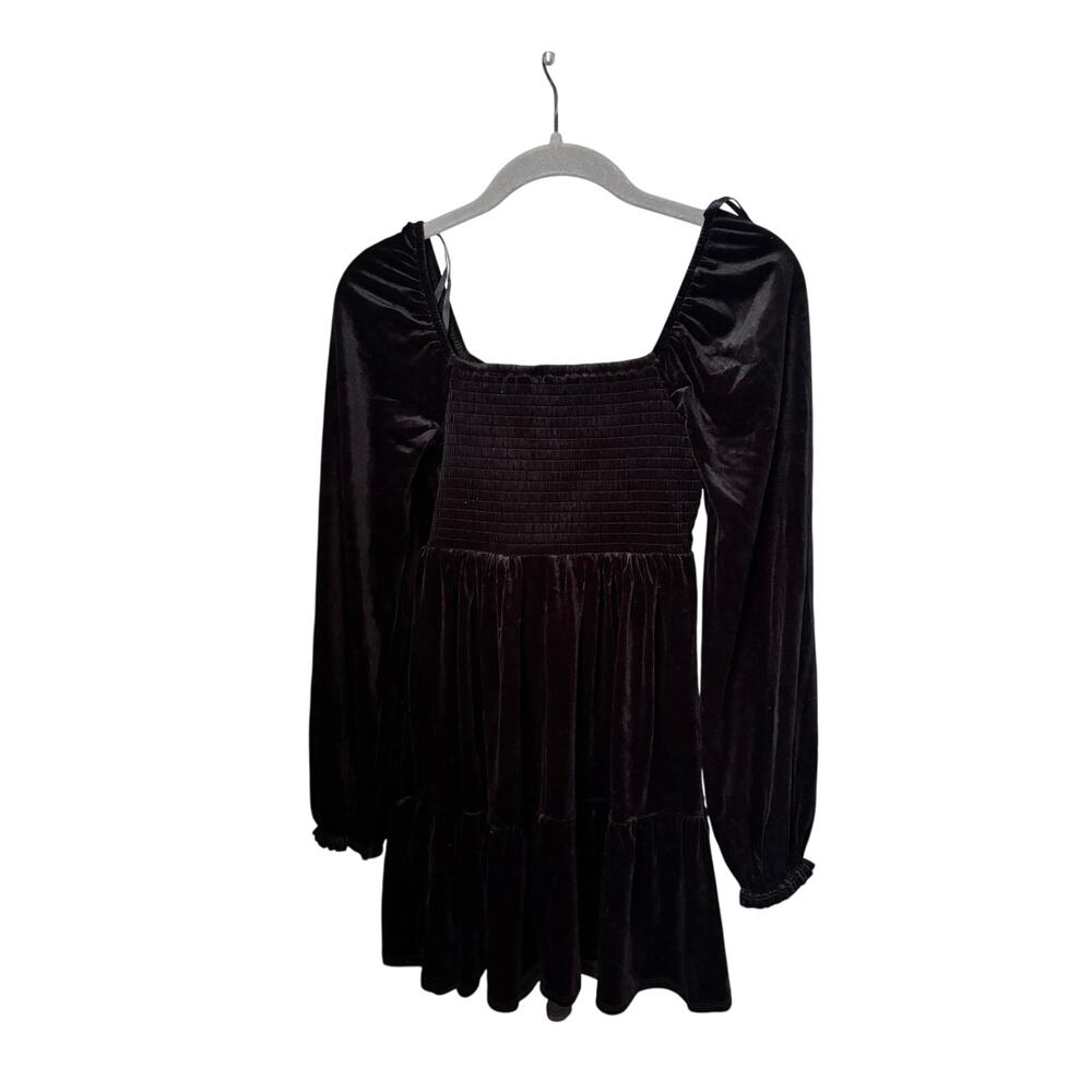 Crystal Sky Black Velvet Babydoll Dress XS Long Sleeve Gothic Cottagecore Mini - Picture 5 of 8